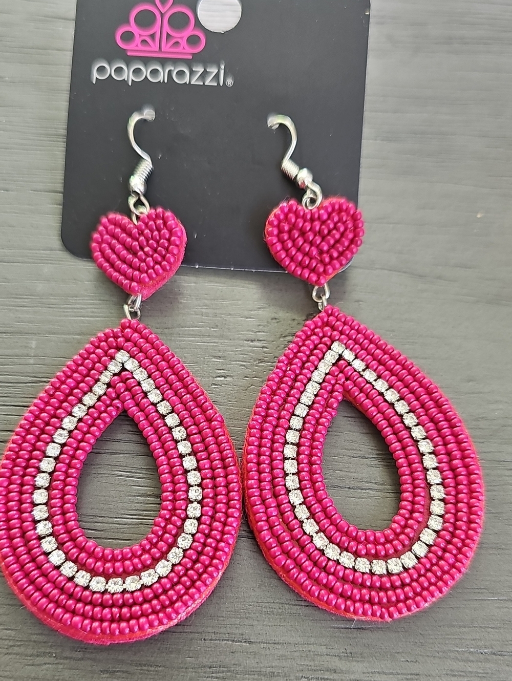 paparazzi Hot Pink Beaded Teardrop Earrings with Silver Accents